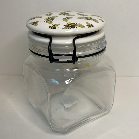 Glass jar Bail and trigger canister botanical bee print lid New storage farm - Picture 6 of 10